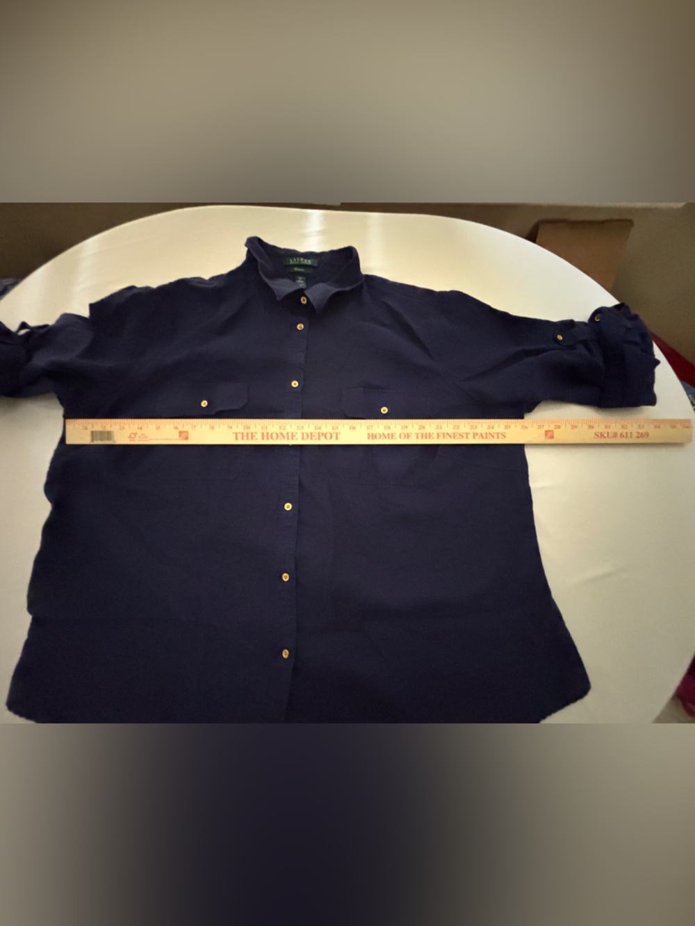 Lauren Ralph Lauren 100% Linen Navy Button-Up Utility Shirt Women’s 3X or XXXL - Picture 8 of 11